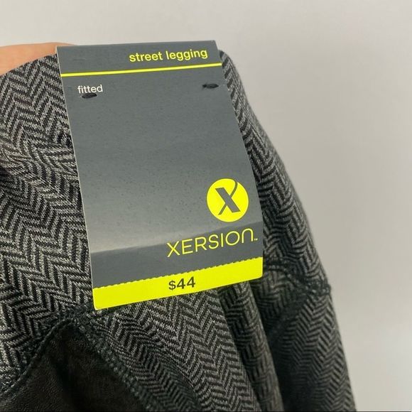 NWT XERSION Black Gray Herringbone Moto Style Side Faux Leather Leggings - Picture 8 of 11
